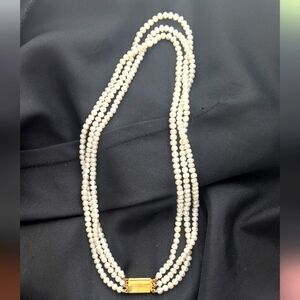 Elegant 3 Strand  Vintage Pearl Necklace with Gold Clasp‎